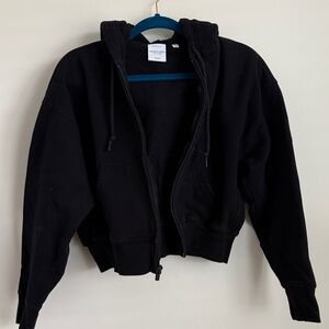 Aritzia Cropped Black Zip-Up Hoodie